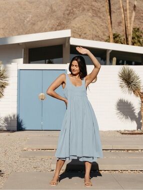 Nomad the Label Del Monte Midi 100% Cotton Dress - Slate Blue - Size XXL -Spring